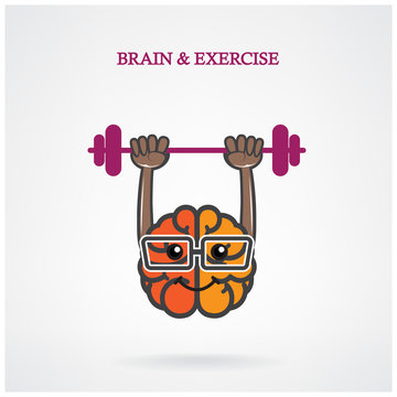 Creative left and right brain sign with the barbell on backgroun