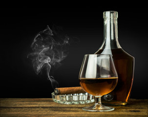 brandy in a bottle and a glass