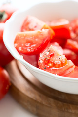 Tomato salad in plate macro