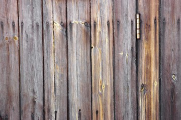 Weathered wooden boards with screws.