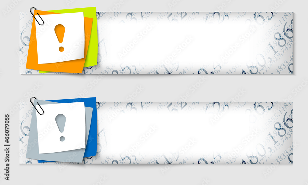 Poster set of two banners with the texture of the numbers and exclamati