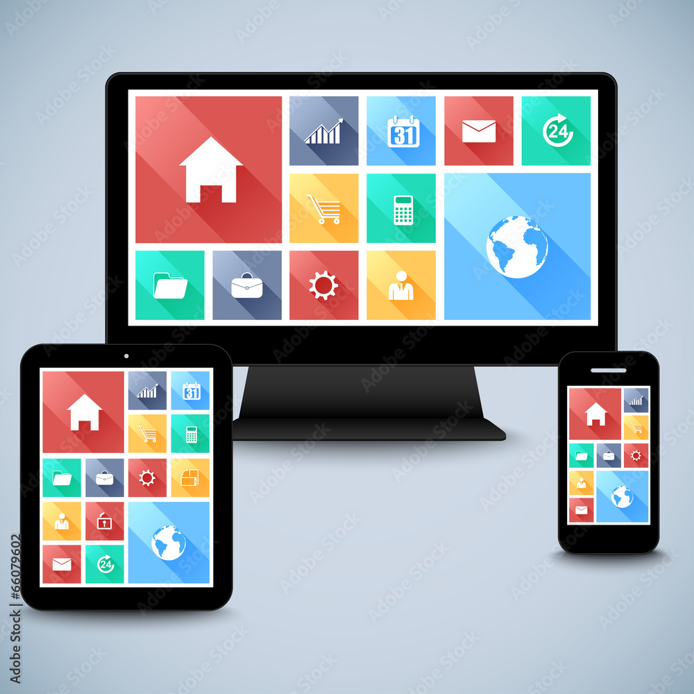 Poster modern flat user interface kit in computer, mobile, tablet