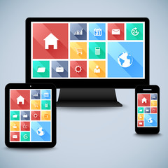Modern flat user interface kit in computer, mobile, tablet