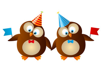 Cute Birthday owls with flags