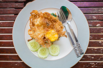 Basil Beef Fried Rice Topped with a fried egg