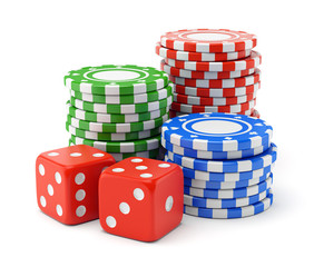 Gambling chips and dices
