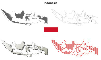 Indonesia blank outline map set