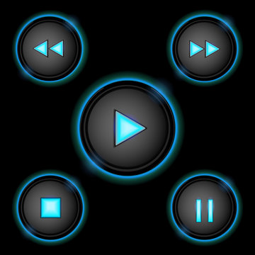 neon control buttons blue