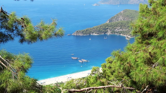 Panorama of oludeniz lagoon in sea landscape view of beach