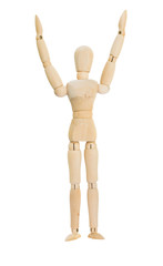 wooden figure show 2 hands up over the head