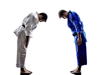 Acrylic prints Martial arts judokas fighters fighting men silhouette