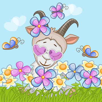 Goat with flowers