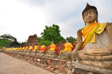 Row of Buddha Statue in Ayutthaya, Thailand