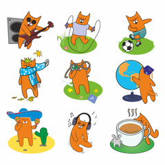 active set of cheerful red cats