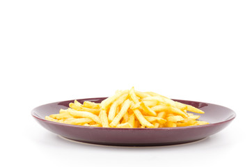 French fries dish isolated white background