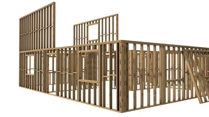 Wooden house walls Structural work on white background