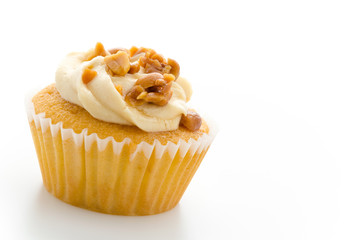 Nuts cupcake isolated on white background