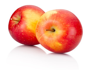 Two red apples fruits on a white background