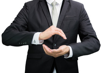 Businessman standing posture show hand isolated