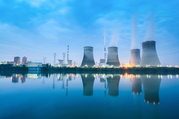 thermal power plant in nightfall