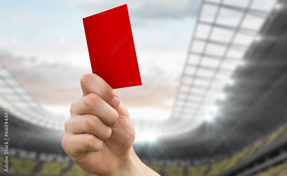 Poster composite image of hand holding up red card