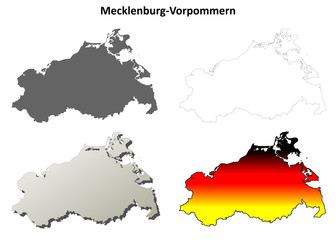 Mecklenburg-Vorpommern blank outline map set