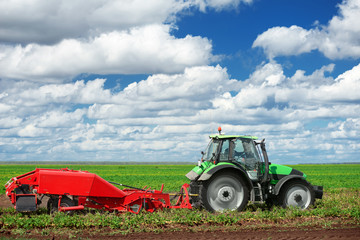 Fototapeta premium Agricultural machinery for planting and harvesting vegetables on