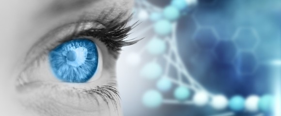 Composite image of blue eye on grey face