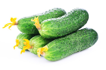 Fresh raw cucumber isolated on white background