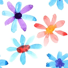 Crédence de cuisine en verre imprimé Motif floral Fleurs aquarelles sans soudure