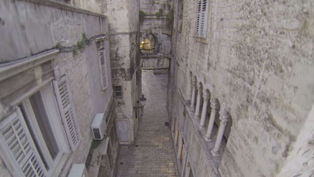 Camera moving upwards on empty street in Split in Croatia
