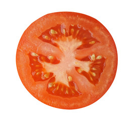 Tomato slice isolated on white background, top view