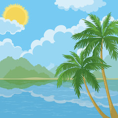 Fototapeta na wymiar Tropical sea landscape with palm trees