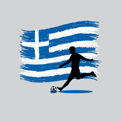 Soccer Player action with Hellenic Republic flag on background