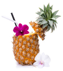 pineapple juice with orchid in fresh fruits