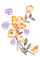 watercolor illustration flowers in simple background - 66101253