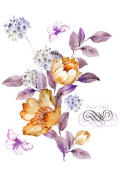 watercolor illustration flowers in simple background - 66101271