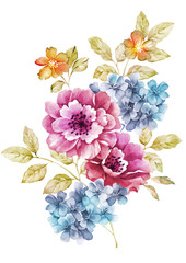 watercolor illustration flowers in simple background - 66101292