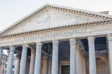 Frontis of the Pantheon of Agripa in Rome, Italy