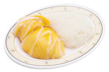 mango with sticky rice isolated