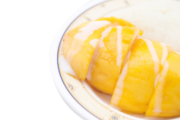 mango with sticky rice isolated