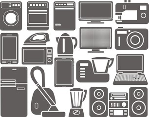Set of silhouettes of household appliances