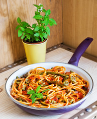 Bucatini Pomodoro with seasonal vegetables