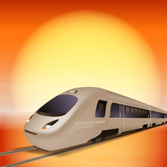 Fototapeta premium High-speed train. Sunset time.