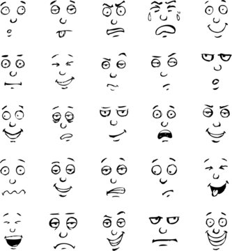 Cartoon face emotions hand drawn set
