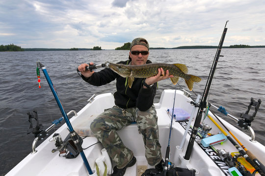 Boat fishing after pike