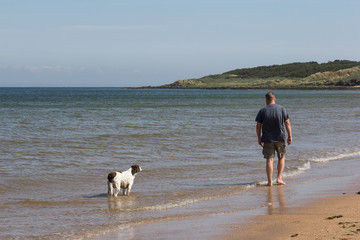 Man with dog on the beach