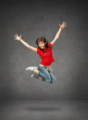 happy jumping teenage girl