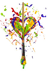Fototapeta premium Colorful paint splash heart pierced by paintbrush