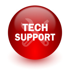 technical support red computer icon on white background